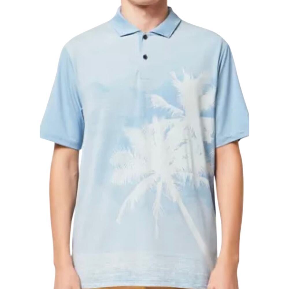 Oakley Hydrolix Polo Shirt Men 2XL Blue Palm Tree Performance Golf Hawaiian